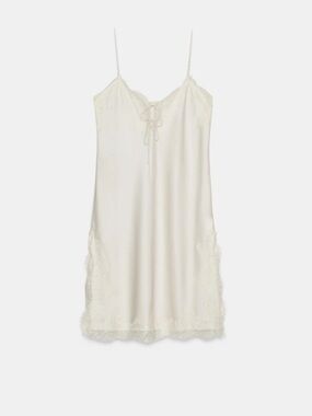 ZARA Cream Lace-Trim Slip with Tie Front